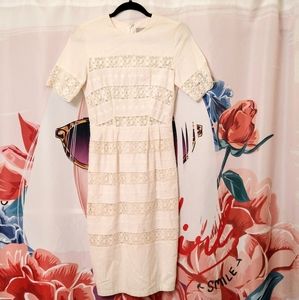 ASOS 4 Ivory Linen and Lace Cutout Sheath Dress